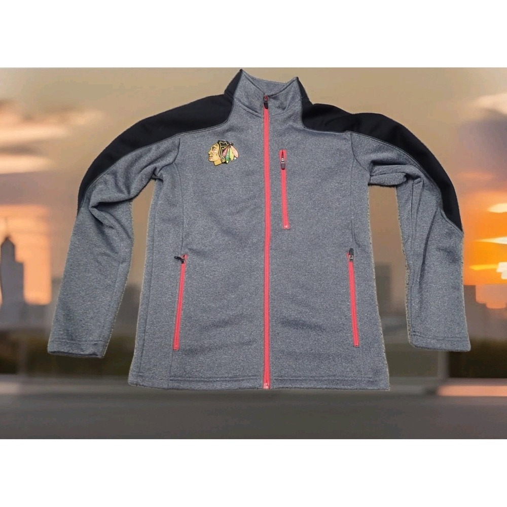 NHL Chicago Blackhawks Jacket Mens Small Gray Black Full Zip Fleece EXCELLENT
